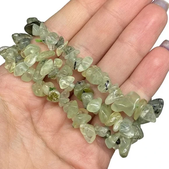 Moss Prehnite Gemstone Chips Beaded Stretch Bracelet Natural Stone Crystal Boho - Picture 2 of 4